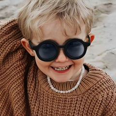 SYGA Kids Goggles, Modern Stylish Eyewears for Boy's and Girls, Round Shape, Suitable for Age 3 to 8 Years - Black Frame Grey Lens