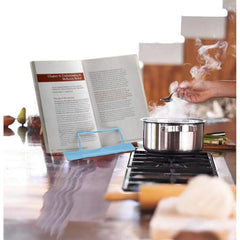 SYGA Reading Bookshelf Metal Mini Book Stand,Book Holder, Hands Free, Adjustable Cookbook,Documents Holder, Portable Bookstand for Music Books, Textbook, Recipe,Tablet, Ipad(Blue)