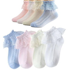 MOMISY Baby Girl Kids Toddlers Infant Lace Socks Cotton Ankle Length Stretch-Flower Net-Multicolour-Set Of 4 Numbers (4 To 7 Year)