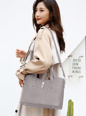 SYGA Pack Of 3 Women Handbag Set,Pu Leather Handbag With Crossbody Bag, Clutch Bag with Crocodile Pattern & Color (GOLDEN)