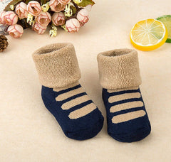 SYGA Baby Boys & Baby Girls Warm Thick Turn Cuff Ankle Socks Cotton Soft Warm Winter Socks (Small) Set of 3 for 0-12 Months Baby