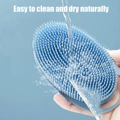 MOMISY Ultra Soft 2-in-1 Body & Shampoo Brush, Exfoliating Silicone Bath Scrubber, Premium Silicone Loofah, Scalp Massager (Blue)
