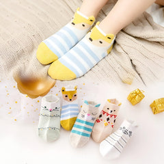 MOMISY 5 Pairs Baby kids Girl Boys Toddlers InfantmCotton Stretch Baby Socks (IN, Age, 12 Months, 24 Months, Cat Stripe)