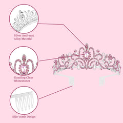 SYGA Bridal Princess Girl Tiara and Rhinestone Crown Headband Hair Accessories for Women Wedding Ceremony Party (Silver Plating + Pink diamonds)
