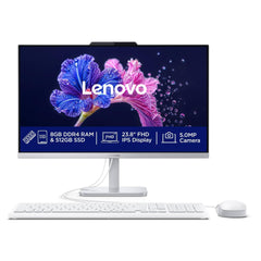 Lenovo A100 All in one Intel® N100 23.8" FHD (1920x1080) 3-Side Edgeless All-in-One Desktop (8GB/512GB SSD/Win11/MS Office 2024/5MP Camera/USB Calliope Keyboard & Mouse) F0J6005FIN