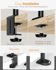 HOSS® Single Monitor Arm Desk Mount - Holds Screens up to 32 inches, Fully Adjustable Stand with C-Clamp and Grommet Base, VESA 75x75mm or 100x100mm, Black