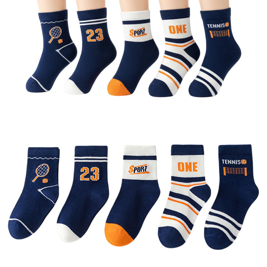 MOMISY 5 Pairs Baby Kids Children Girl Boys Tube Socks Toddlers Comfortable Ankel Length gifts (IN, Age, 3 Years, 5 Years, Tennis)