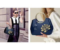 SYGA Women's Glossy Patent Leather Handbag With Flower Design & Color (White)