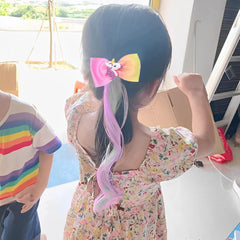 SYGA Children's Cute Cartoon Pony Unicorn Bow Hair Extensions For Girls three colors Hairpin Wig Headdress Colorful Wig(Multi-05)