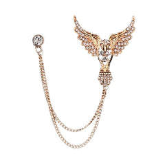SYGA Men's & Women Suit Shirt Stud Lapel Pin Chain Tassel Brooch Pin with Crystal Chain(Diamond Eagle Gold)