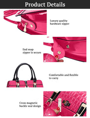 SYGA Leather Hand-Held Crocodile Pattern Women's Bag Single-Slant Handbag(ROSE RED)