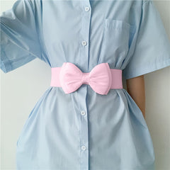 SYGA Bow Snap Elastic Belt Stylish Monochrome Wide Waistband Women's Skirt Dress Coat Decoration Girdle