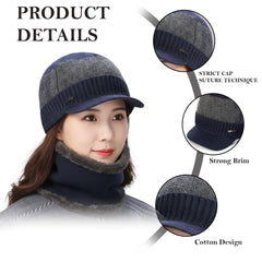 MOMISY Wool Winter Baseball Cap Plus Muffler Scarf Set for Men Women (Blue Grey)