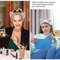 MOMISY Elastic Lovely Hair Band Wash Face Spa Headband-Washable Facial Band Makeup Wrap Headbands for Women (White Blue)