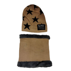 MOMISY Kids Winter Hat and Scarf Set, 2Pcs Warm Knit Beanie Cap and Scarf for 5-10 Years Old Boys and Girls (Khaki S)