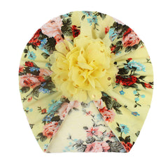 SYGA Baby Turban Hat, Toddler Beanie Cap Infant Hat 6 Month-4 Years Cotton Floral Baby Cap Headwear Unisex with Big Flower Soft Cute Hat, Yellow Floral