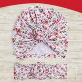 SYGA Baby Hat Headband Set Infant Hat 6 Months-3 Year Floral Print Hat Headwear Hat Accessories with Big Bow Soft Knot Newborn Hat (Floral)