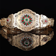 SYGA Women's Moroccan Style Metal Small Waist Chain Women's Wedding Jewelry Belt Glossy Design Kamarband(Gold+Red)