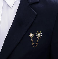 SYGA Men's & Women White Pearl Chain Diamond Suit With Eagle Chain Lapel Pin Tassel Brooch Pin with Crystal Chain