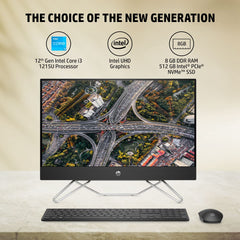HP All-in-One PC 12th Gen Intel Core i3-1215U 24-inch(60.5 cm) FHD Desktop (8GB/512GB/Win 11/Wireless Keyboard and Mouse Combo/IR Privacy Camera/Intel UHD Graphics/MSO/Jet Black) 24-cb1802in