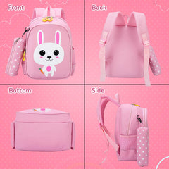 SYGA Children's School Bag with Pencil Case, Nylon Cute Animal Design Suitable for Ages 3-6 Years(Pink)