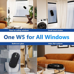 Bequest W5 Window Cleaning Robot, Dual Direction Auto-Spray Smart Window Cleaner with Triple Safety System, Smart Navigation, Remote Control, for All Smooth Surfaces, with 10 Rags, Black.