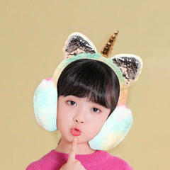 SYGA Winter Fashion Lovely Unicorn Horn Gold Earmuffs Plush Ear Cold protection Suitable for 10 Years above