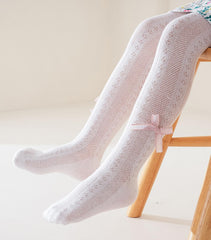 SYGA Baby Girls' Anti-Mosquito Cotton Thin Mesh Stockings with Bow Design, Size M 6-12 Months(Pink)