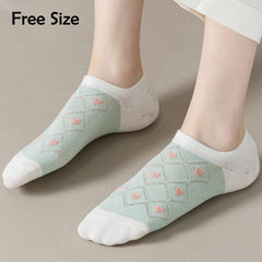 MOMISY Unisex Cotton Invisible No show Cotton Loafer Adult Socks for men & Women (Multi-colour Pack of 5)-Free Size (Flower Green)