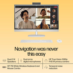 HP All-in-One, Intel Core Ultra 7 155U (16GB DDR5,1TB SSD) IPS, 300 nits, Anti-Glare, 27inch(68.6cm) FHD, Win11, M365, Office24, Shell White, 6.72kg, FHD IR tilt Camera w/Privacy shuttter, 27-cr1009in