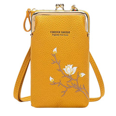 MOMISY Mobile Bag Cellphone Sling Bag Card Holder Wallet Handbag Crossbody multi-function Shoulder Bag for Girls & Women-Embroidery (Yellow)