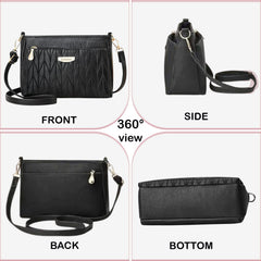 MOMISY Shoulder Sling Bag with Long Strap for Women Zipper Closure Handbags Multipurpose Crossbody Purse Ladies (Black Leaves) Size: 24 * 15 * 10cm