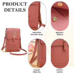 MOMISY Mobile Bag Cellphone Sling Card Holder Wallet Handbag, Transparent Screen, Crossbody Multi-function Shoulder Bag for Girls-Belt (Dark Pink)