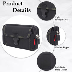 MOMISY Nylon Travel Utility Pouch for Men's – Solid Color Outdoor Phone Bag with Buckle & Dual Zipper Compartments (Black)