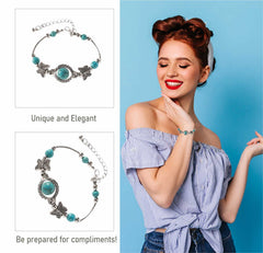 SYGA Carved Butterfly Bracelet Natural Turquoise Chain Beads Bracelet For Jewellery Wedding Gift For Women