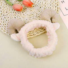 MOMISY Elastic Women's Lovely Hair Band Wash Face Spa Headband-Washable Facial Band Makeup Wrap Headbands Fits All Head Sizes (Sheep Horn Pink)