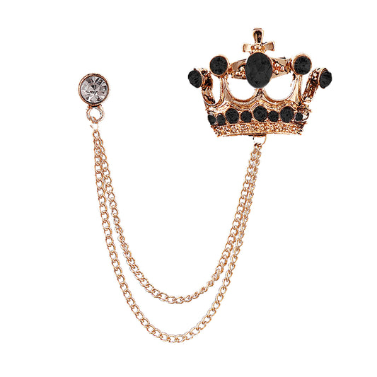 SYGA Men's & Women Suit Shirt Stud Lapel Pin Chain Tassel Brooch Pin with Crystal Chain(Golden Black Diamond)