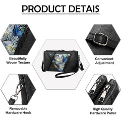MOMISY Women Embroidery Crossbody Bag Small Shoulder Purse Soft Synthetic Leather Mobile cell phone bag For Ladies (Multi Flowers)