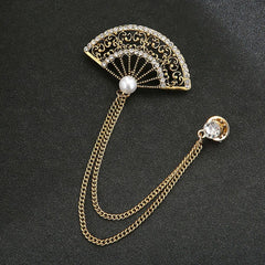 SYGA Men's & Women Suit Shirt Stud Lapel Pin Chain Tassel Brooch Pin with Crystal Chain(fan gold)