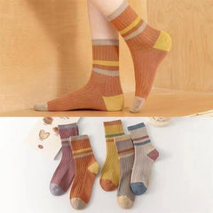 MOMISY Unisex Colorblock Ribbed Crew Socks Cotton Blend Striped Casual Socks 5 Pair (Multicolor)