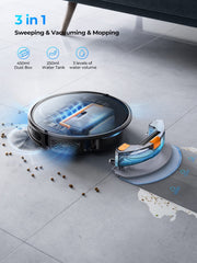 Laresar Robot Vacuum Cleaner With Mop, 4500Pa Robotic Vacuum 180 minutes runtime With Auto Carpet Boost, Ultra Thin Robot Hoover For Pet Hair, Smart App Control, Compatible with Alexa(Evol 3) - Black