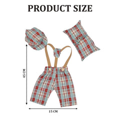 MOMISY Baby Photography Props Set, 4 Pieces, Gentleman Cap with Bow, Pillow and Dungaree (Red, 0-3 Months)