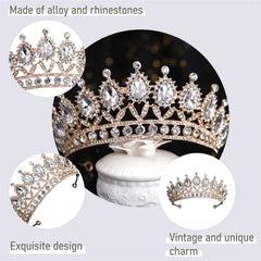 SYGA Crown Tiaras Princess Antique Bronze Crystal Rhinestone Bride Diamond Women Headband Wedding Jewelry Hair Accessories - White Diamond (Gold)