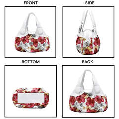 SYGA Women's Printed PU Leather Hobo Bag, Multiple Colors and Patterns, Crossbody Shoulder(WHITE FANTASY RED FLOWER)