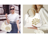 SYGA Women's Glossy Patent Leather Handbag With Flower Design & Color (White)