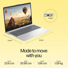 HP 15, Ryzen 5 7530U Laptop (8GB DDR4,512GB SSD) Anti-Glare,15.6''/39.6cm, FHD, Win11, M365 Basic(1yr),Office Home24, Silver,1.59kg, Radeon Graphics, Camera w/Privacy Shutter, fc0388AU