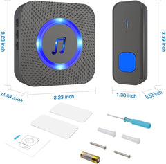 SYGA Black Wireless Home Doorbell Dingdong Door Bell Pager Smart Waterproof Touch Button Chime Kit with LED Light for Offices,Hospital,Operating at 500-feet (2 Transmitter & 1 Receiver)