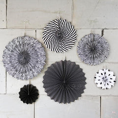 SYGA 6 Pieces of Paper Flower Fan Decoration Background Wall DIY Paper Fan Flower Ball Set(Black)