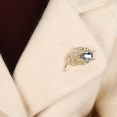 SYGA Brooch Feather Fashion Crystal Rhinestone Jewellery Pin Vintage Accessories Decoration Clothing Brooches for Bridal Women Girl - Feather Gold
