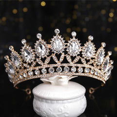 SYGA Crown Tiaras Princess Antique Bronze Crystal Rhinestone Bride Diamond Women Headband Wedding Jewelry Hair Accessories - White Diamond (Gold)